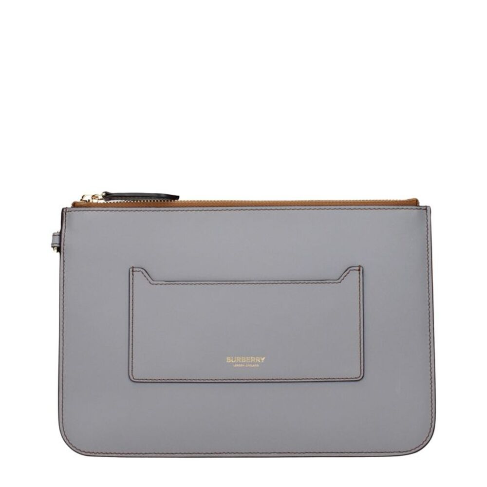 Burberry Gray Leather Clutch Men's Bag